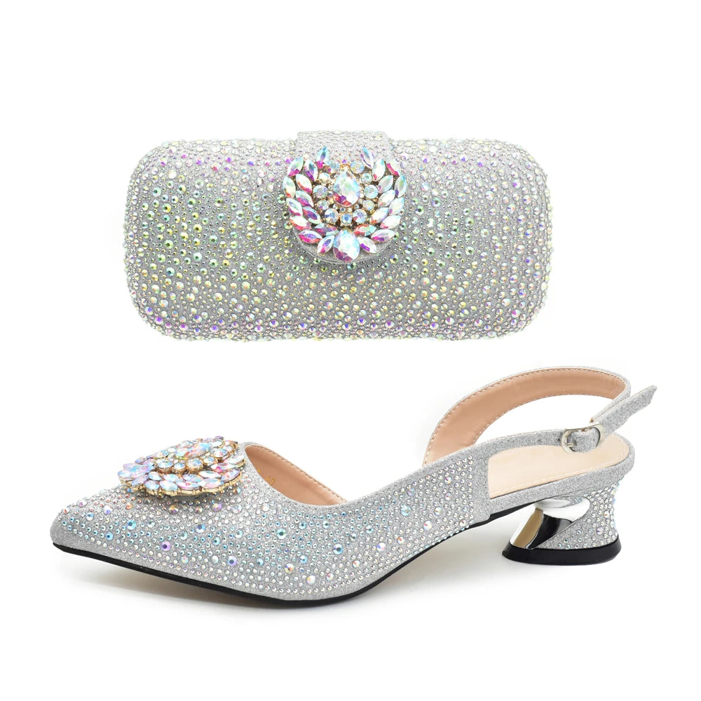 Gold Shoe and Bag Set for Party in Women African Women Shoes and Bags Italy Wedding Elegant Pumps for Lady Heeled Sandals Woman