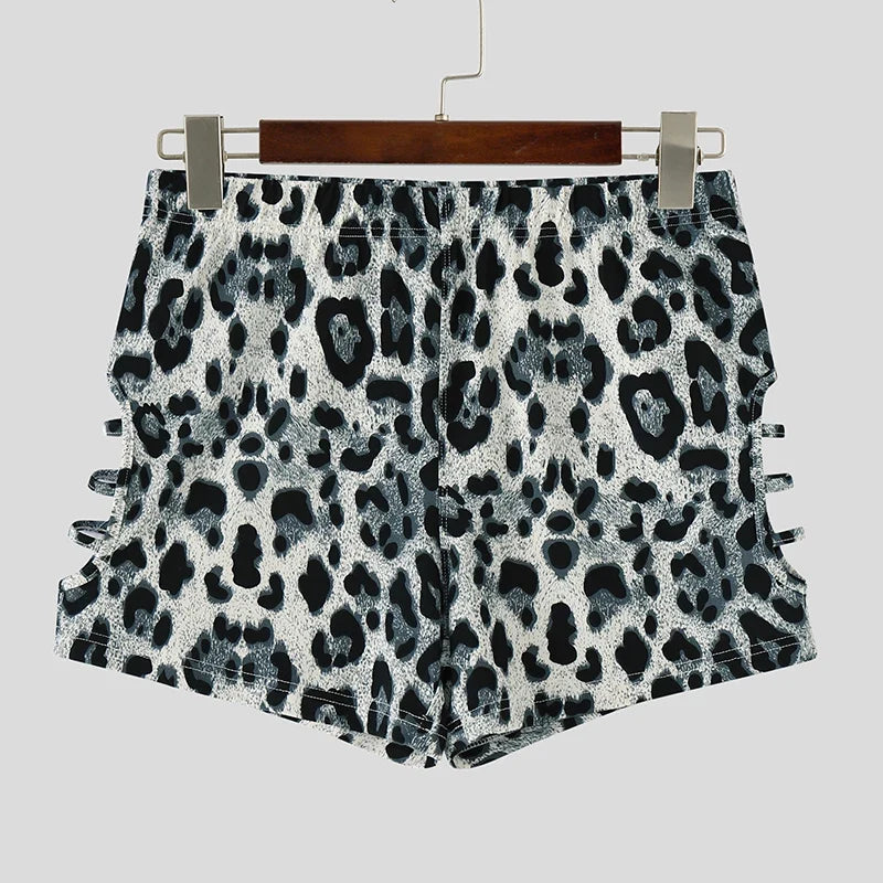 Men's Shorts Leopard Print Hollow Out Sexy Casual Men Bottoms Summer Streetwear 2026 Fashion Vacation Shorts For Man