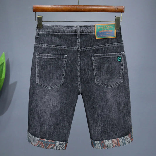 Summer New Men's Embroidered Denim Shorts Fashion Straight Slim Personality Streetwear Jeans Male Bermuda Male Short Pants