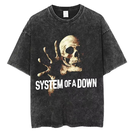 System of A Down Toxicity Album Graphic Washed T-shirts Men Women Rock Oversized T Shirt Male Vintage Alternative Metal T-shirts