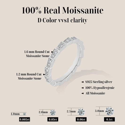 Bague Serpent en Argent S925, Moissanite Pavée, Alliance de Mariage Éternité, Empilable, Bijoux de Luxe pour Femmes, Passe le Testeur de Diamant