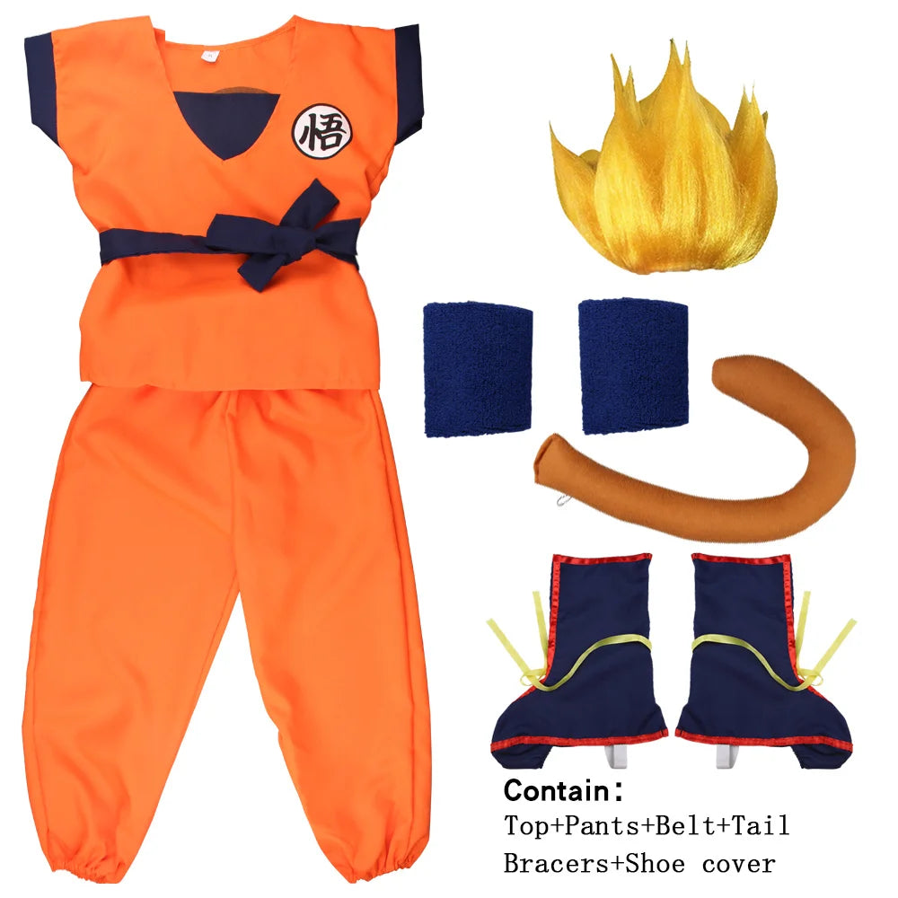 Adult Children's Anime Holiday set Son Goku Carnival Halloween Party anime Cosplay costume Top/pants/belt/tail/wrist/wig costume