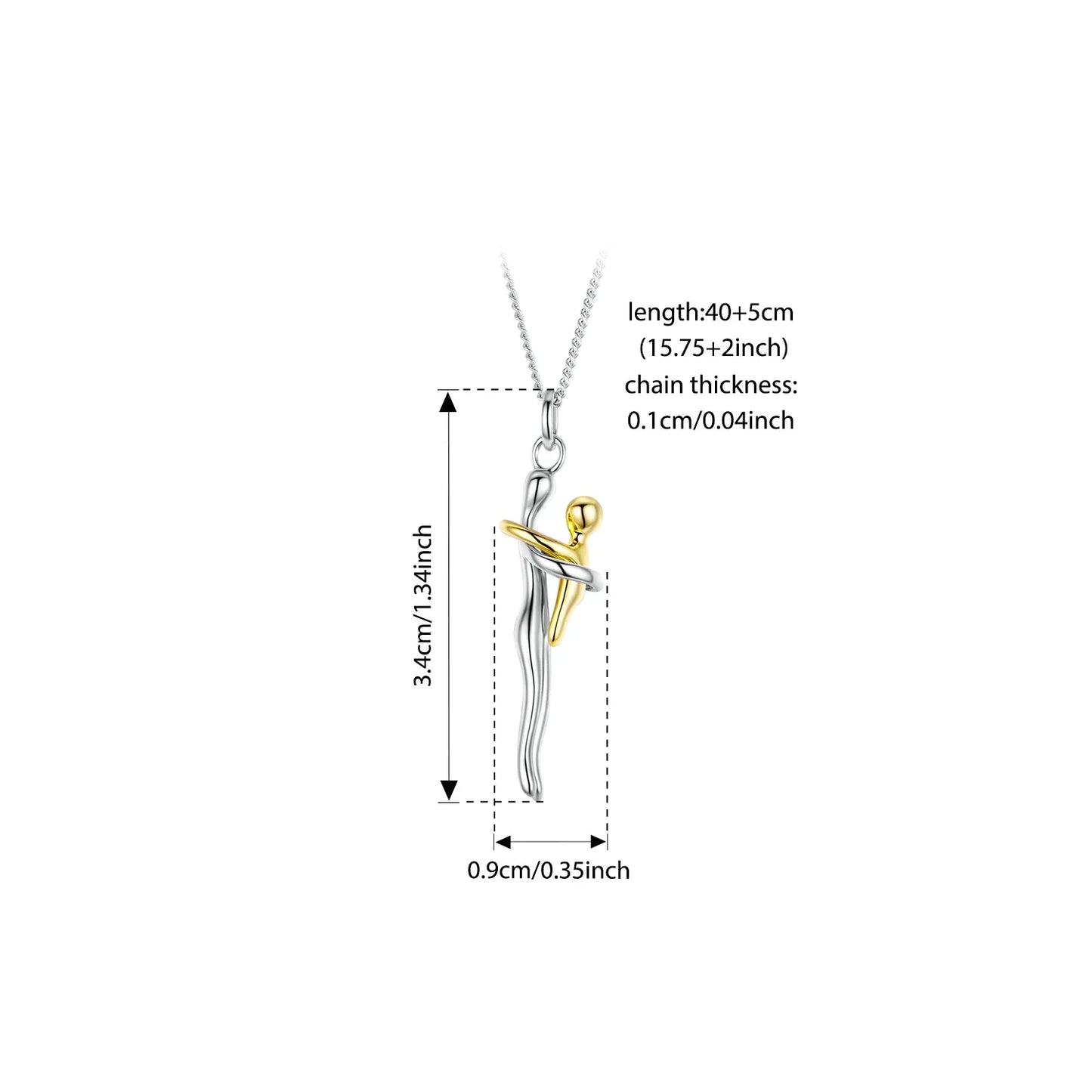 925 Sterling Silver Two-tones Hug Necklace, Detachable Sweet Love Pendant with O-chain for Women Men DIY Couple Necklaces