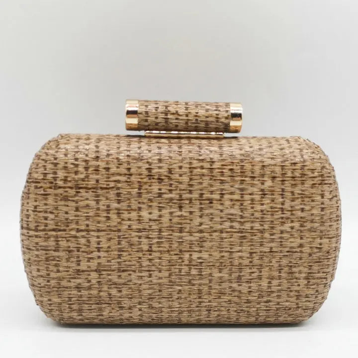 Straw Women Metal Clutches Chain Shoulder and Crossbody Bags Ladies Party Cockatail Evening Beach Clutch Purse