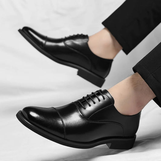 Mens Brown Gradient Leather Cap Toe Oxford Dress Shoes Lace Up Formal Business Office Work Daily Wear Comfortable Non Slip Shoes