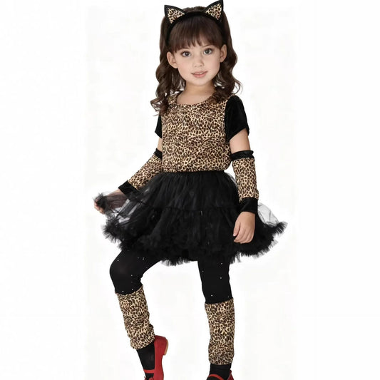 Funny Cute Cartoon Animal Cosplay Girls Tigers Leopards Dress Birthday Costume for Girl Christmas Carnival Outfit Headband