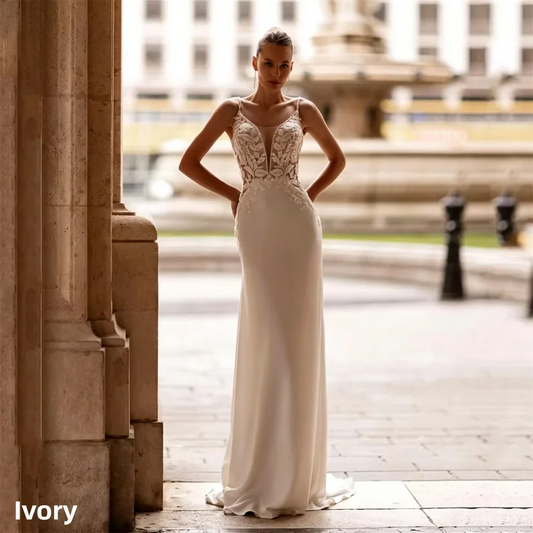 Modern Lace Mermaid Wedding Dress V-Neck Spaghetti Straps Open Back Applique Sleeveless Bridal Gown Vestidos De Novia Customized