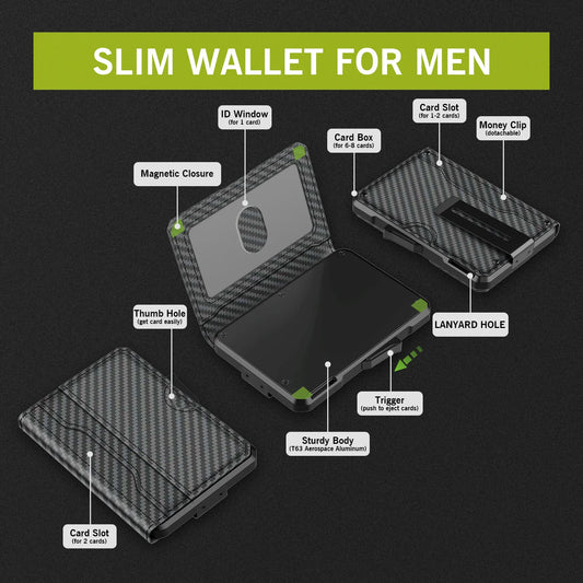 Portefeuille pour hommes - avec pince à billets, porte-cartes de crédit en cuir mince, blocage RFID, portefeuille minimaliste à deux volets