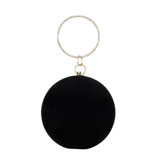 Women Velvet Evening Bag Party Metal Crystal Round Clutches Evening Bags Wedding Bag Bridal Shoulder Handbag Clutch Purse