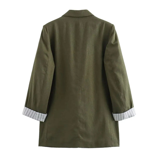 Women Fashion Solid Blazer Notched Collar Long Roll up Sleeves Female Chic Office Lady Business Outfits