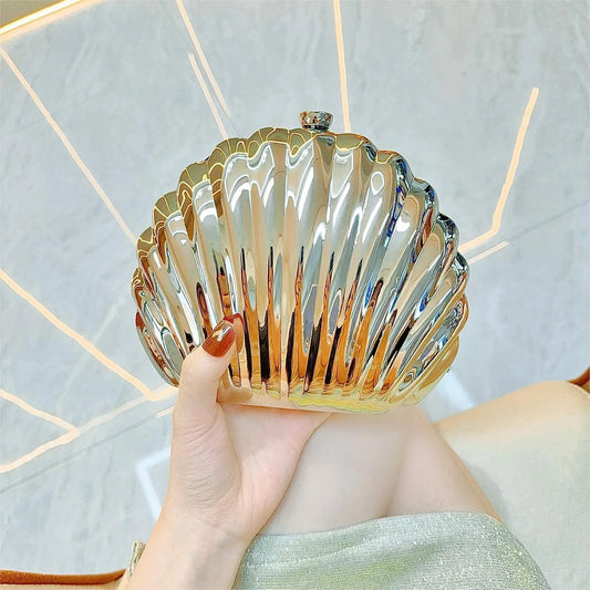 2025 Women Silver Gold Shell Bag Cute Acrylic Evening Clutch Bag With Strap For Wedding Party Small Purses Designer Handbags Ins