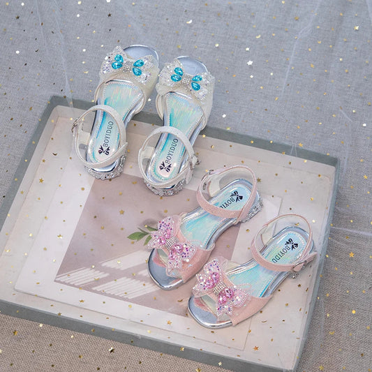 Kids'Casual Shoes Sandals PU Leather Crystal Fashion Summer Shoes For Girls Hook and Loop Anti-slip Pink White Shoes Size 26-36