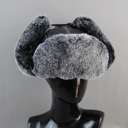 New Arrival Winter Russian Man Warm Real Sheepskin Leather Hat Male Real Fur Caps Men 100% Natural Rex Rabbit Fur Bomber Hats
