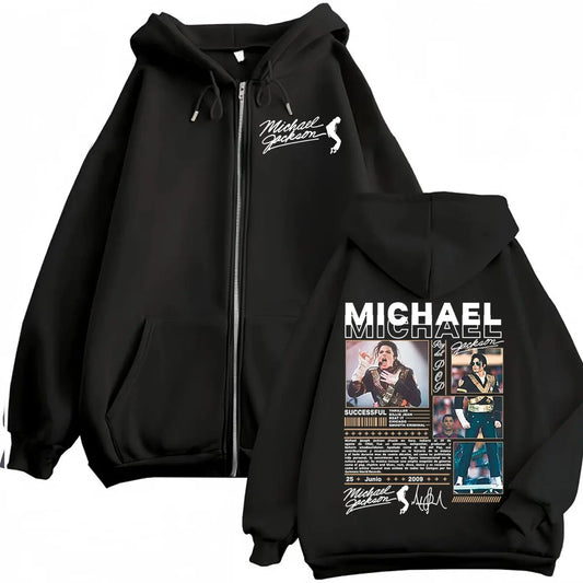 King of Pop Michael Jackson Bad Era Zipper Hoodie Men Women Harajuku Streetwear Jacket Sweatshirt Fleece Casual Zip Up Pullovers