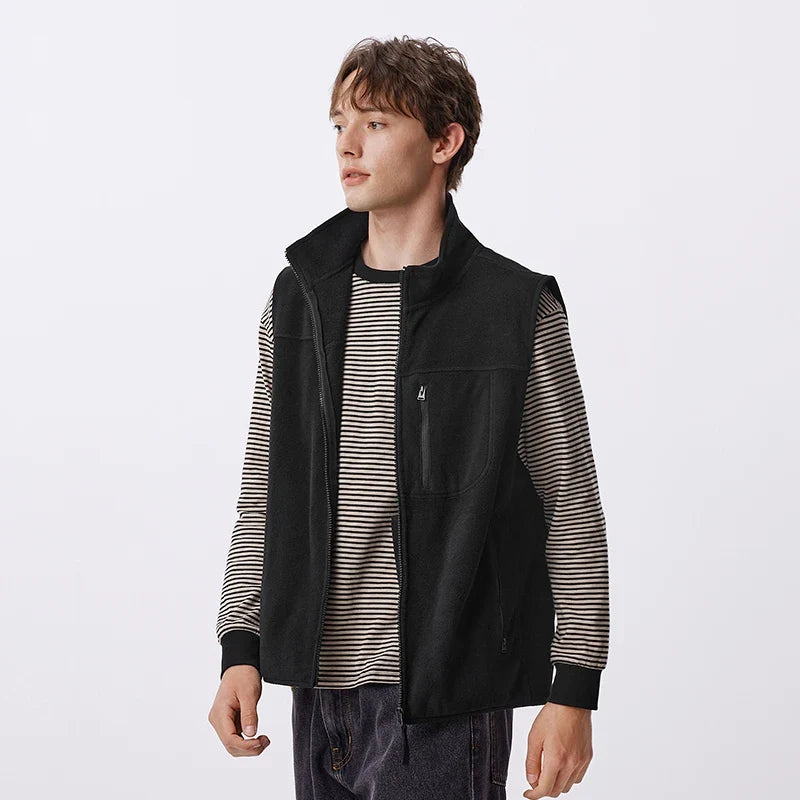 Vest Men Anti-Static Fleece Coat New Autumn 2024 Warm Collar Lining Solid Color Versatile Top