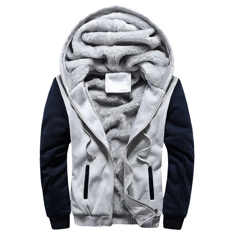 New Men's Hoodies Jacket Winter Thick Warm Fleece Zipper Hoodies Coat Casual Tracksuit Sportwear Male Sweatshirts M~ 5XL