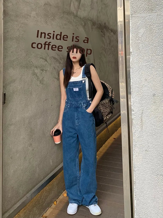 Plus Size Women's High Waist Overalls Denim Utili Pants Straight Leg Spring Autumn New Sle Loose Slimming Versatile Onesie