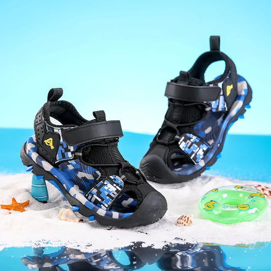 Kids Sandals Boys Breathable Anti-Slip Soft Sole Summer Beach Shoes Outdoor Lightweight Children Sandals with Adjustable Straps