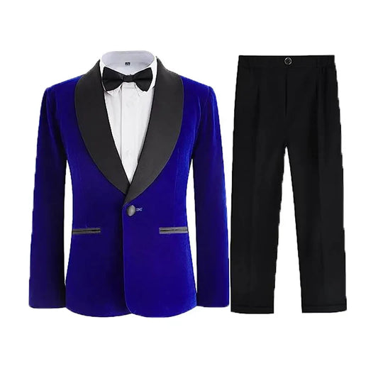 Flower Boys Velvet Jacket Pants Bowtie 3PCS Photograph Suit Kids 1Year Birthday Dress Children Wedding Performance Evening Set