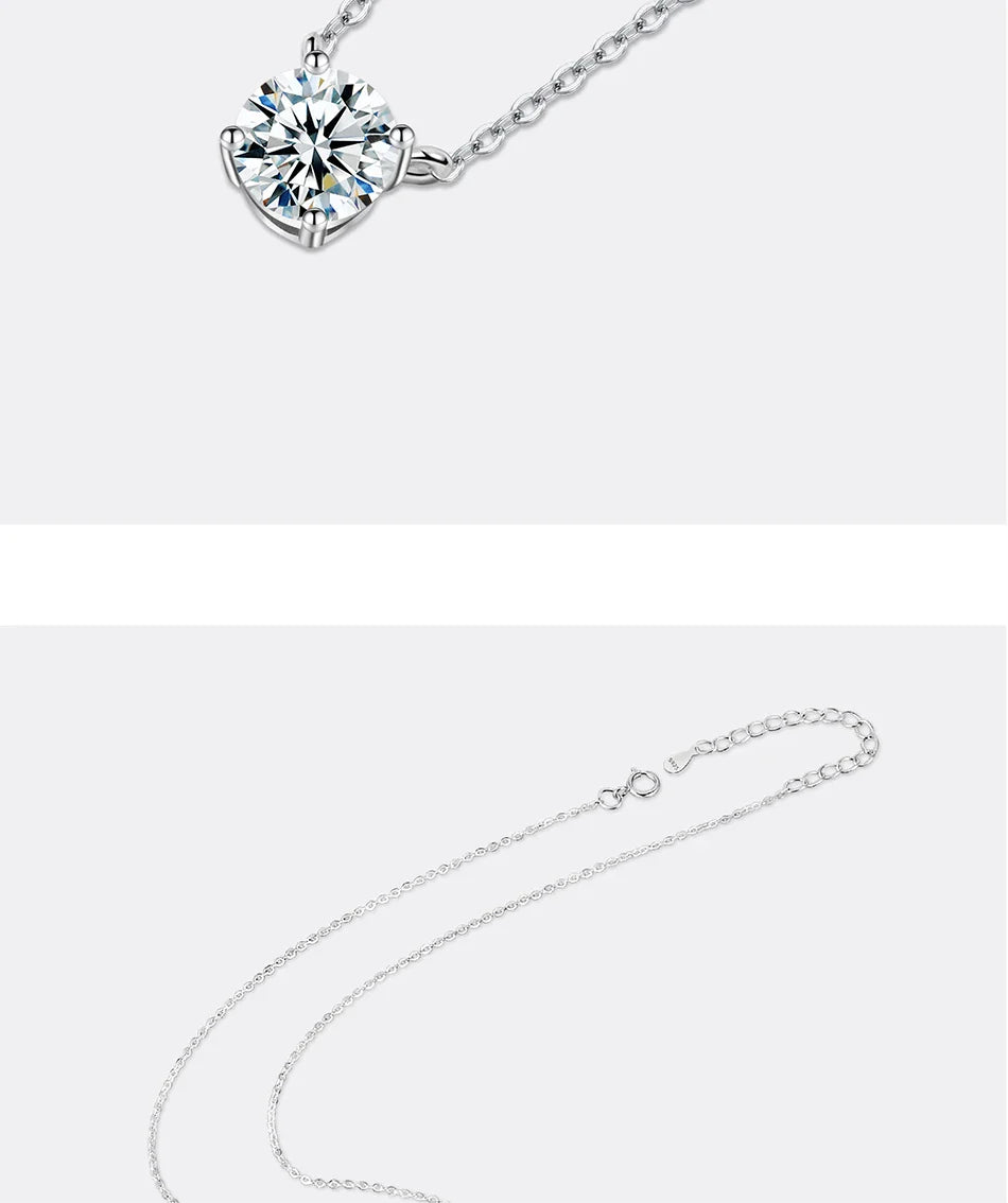 1-5 Carat Moissanite Necklace for Women S925 Pure Silver Diamond Classic Four Claw Pendant Wedding Jewelry