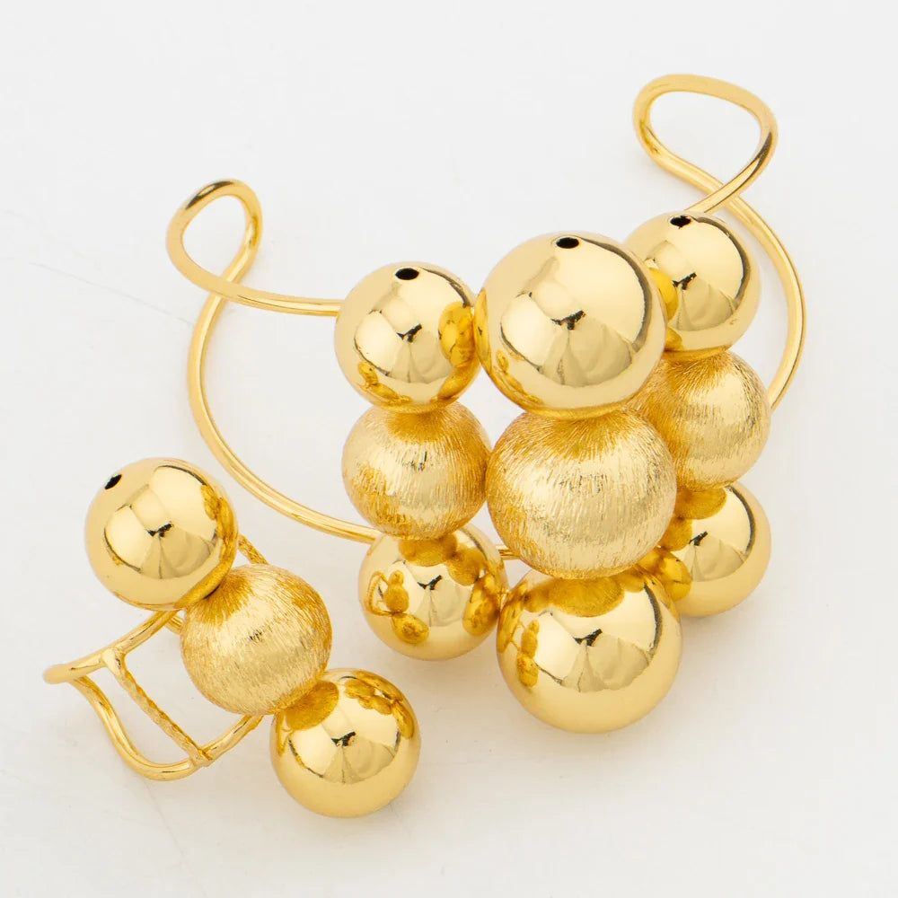 Luxury Color Jewelry Set Nine Beads Cuff Bracelet Earrings Necklace African Dubai Drop Earrings Ring Fashion Italy Jewelry