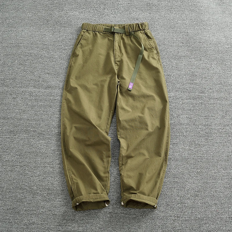 Summer thin casual pants men's straight straight tube loose conical overalls all cotton wash re-engraved purple mark daddy pants