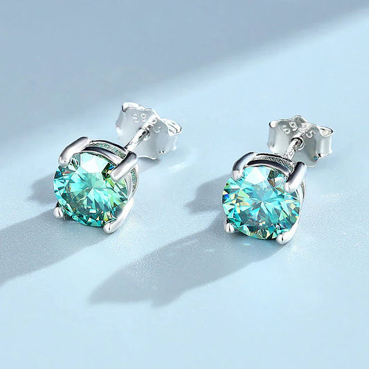 4-claw Real Moissanite Stud Earrings for Women 925 Sterling Silver Earring White Pink Red Green Color Diamond EarringCertified