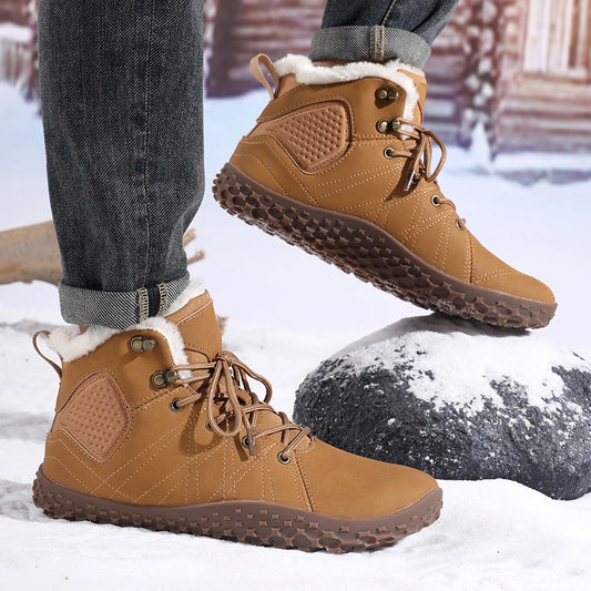 Winter Warm Men Cotton Boots Outdoor Wide Toe Barefoot Snow Boots Breathable Walking Hiking Shoes Comfortable Casual Sneakers