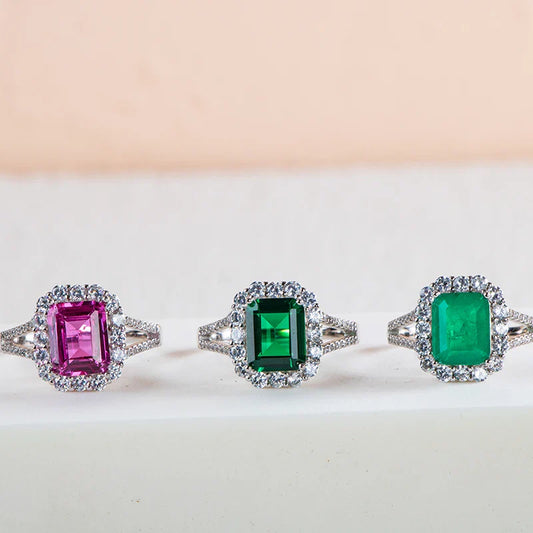 Luxury sterling silver ring for charm lady with green emerald gemstones wedding fine Jewelry gift size 6-10