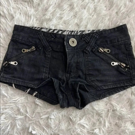 BB Hip Hop Fashion Street Clothing Graphic Printing Style Women Black Shorts Ins Y2K Goth Slim Denim Shorts