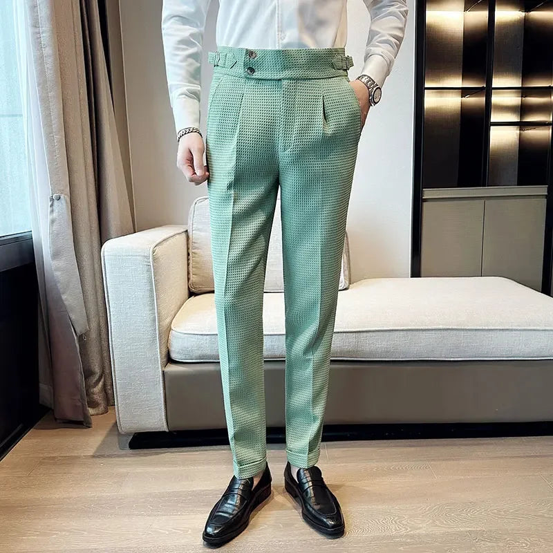 High Waisted Suit Pants for Men 2026 New Solid Color Formal Pantalones Hombre Casual Slim Fit Dress Pants Trousers Men Clothing