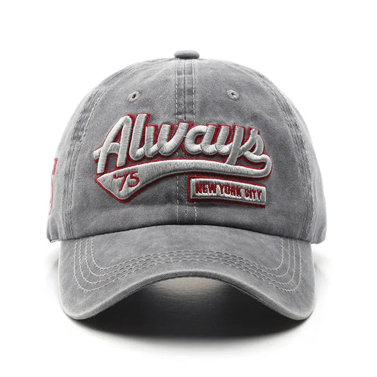 2025 Spring/Summer Unisex Cotton Baseball Cap Vintage Washed with Alphabet ALWAYS Embroidery - Hip-Hop Inspired Snapback Design