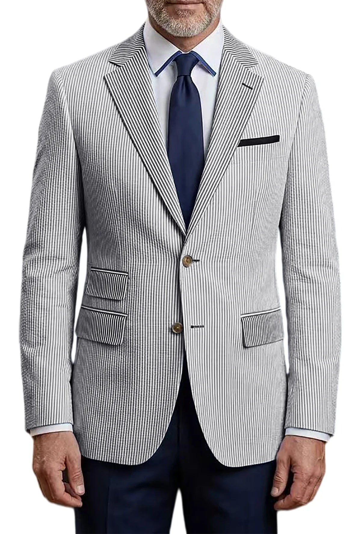 Men's Striped Seersucker Blazer Slim Fit Casual Suit Jacket Formal Business Coat Breathable Spring Summer Streetwear Outerwear
