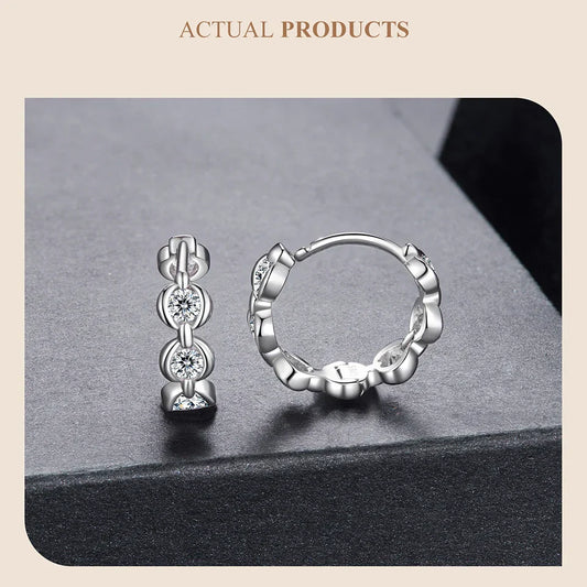 Moissanite Chain Hoop Earrings for Women, D Color Lab Diamond 925 Sterling Silver Hypoallergenic Round Huggies Earrings