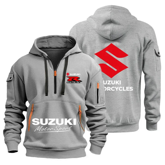 men's hooded sweatshirt for autumn and winter outdoor motorcycle sweatshirt, semi-zipper hooded sweatshirt