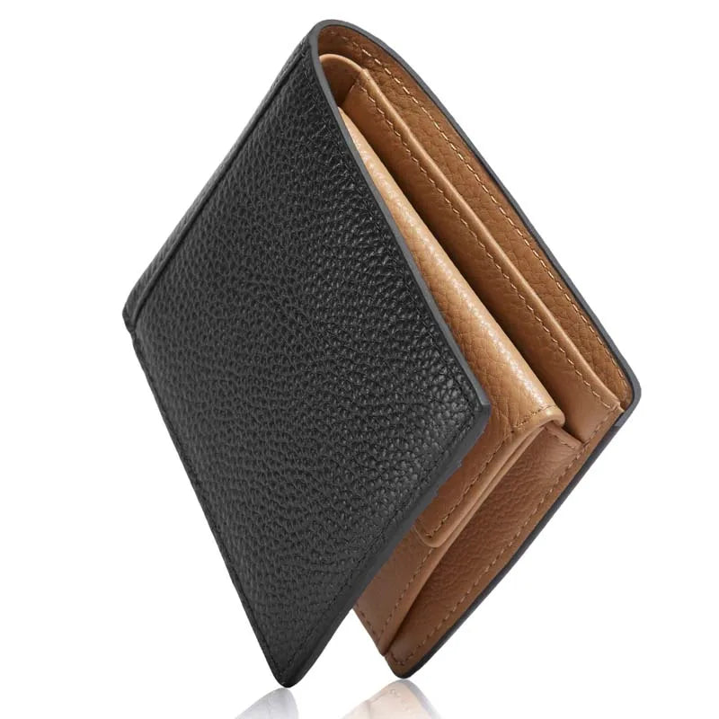high-quality and durable adult double fold wallet Genuine Leather Men Wallet Men Purse Leather Short Card Wallet for Male Clips