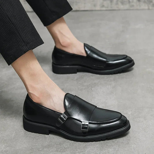 Men Fashion Formal Handmade Monk Shoes Derby Dress Leather Gentleman Double Buckles Monk Shoes Pointed Wedding Shoes 2024