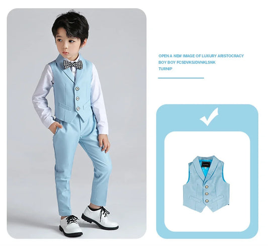 Exjojn Solid 2-Piece Vest Trousers Set for Kids, Wedding Ring Bear Suit Set, Chidren Formal Dress Wear 90-170cm Boys Sets