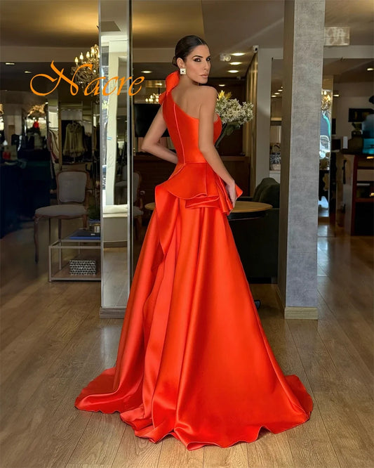 Customized Exquisite One Shoulder Sleeveless Evening Dress High Quality Satin Prom Dresses Fashion Ruched Homecoming Gowns