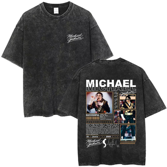 Vintage Washed Michael Jackson King of Pop T-shirt Men Women Retro Gothic Rock T-shirts Men's Punk Oversized T Shirts Streetwear