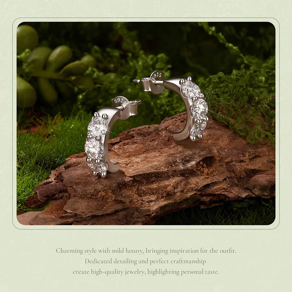 Minimalist Moissanite Hoop Earrings for Women Half-circle 925 Sterling Silver D Color Round Cut Lab Diamond Earrings