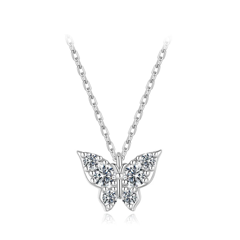 Moissanite Butterfly Necklace 925 Sterling Silver Insect Pendant Necklace Adjusable Link Chain for Women Sparkling Gift