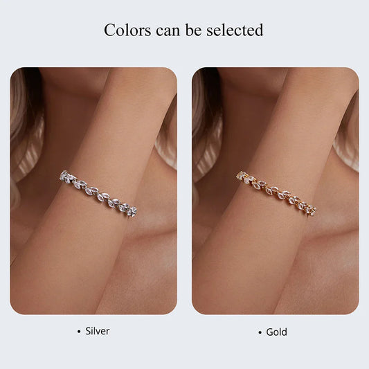 Bracelet classique feuille d'olivier étincelant en oxyde de zirconium plaqué or blanc, bracelets en or pour femmes, bijoux fantaisie YIB069