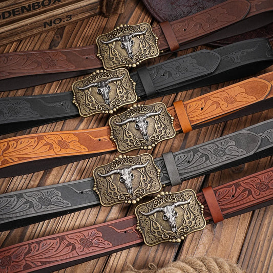 A men's and women's casual retro belt Western style! PU leather belt with metal buckle, suitable for daily work wear