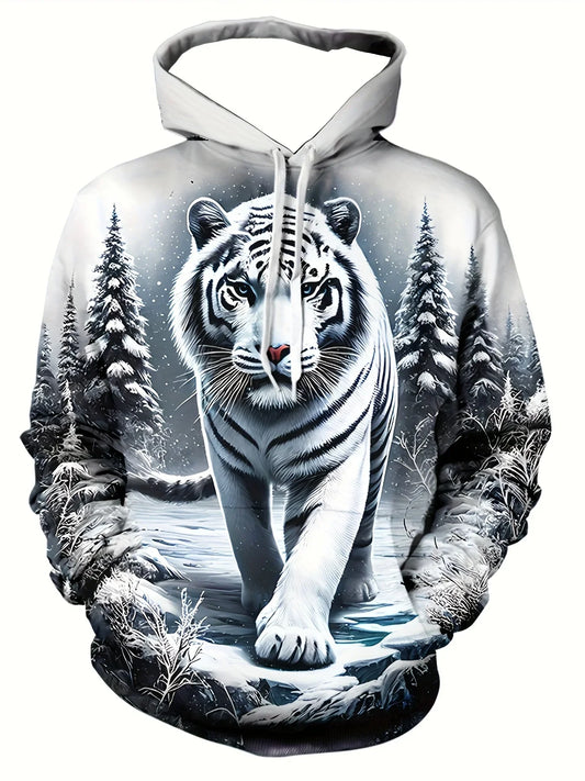 Hot selling new men's autumn tiger print soft, comfortable, breathable hooded sweatshirt outdoor urban fashion clothing