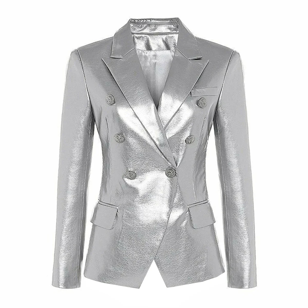 S-3XL High Quality Fashion New PU Leather Fabric Double breasted Long Sleeve Slim Fit Commuter Women's Suit Coat Blazer