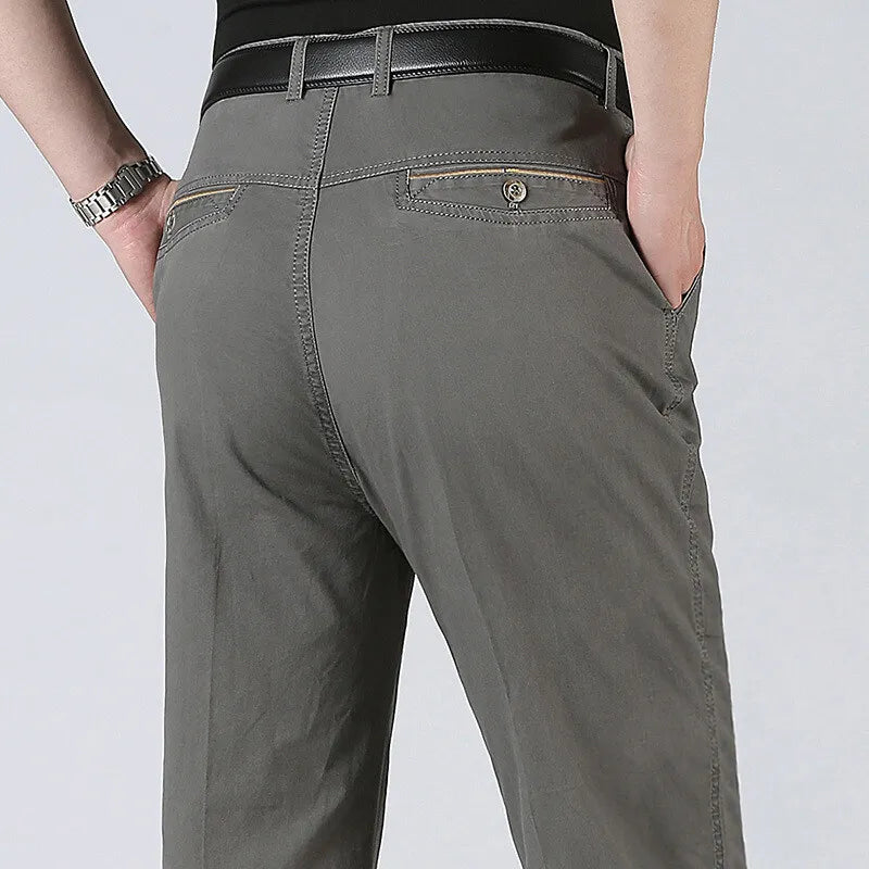 Spring Summer Mens Suit Pants Pure Cotton Business Casual Loose Straight Trousers Khaki Beige Black Formal Dress Pants