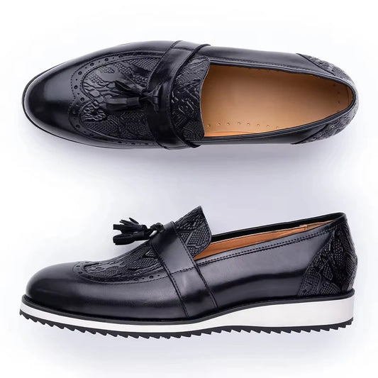 Black Dress Tassel Loafer Leather Shoes for Men Zapatos Para Hombre Upper Print Casual Shoes Daily Wear Business Leather Shoes