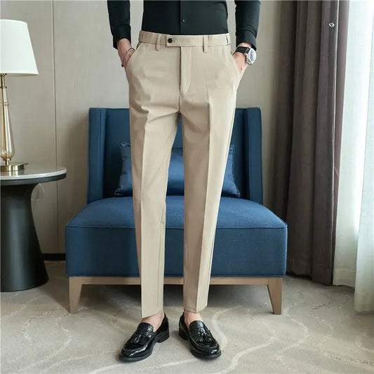 Men Suit Pant Autumn Elastic Waist Solid Slim Fit Dress Pants Business Casual Office Social Trouser Plus Size 40 38 Men Clothing