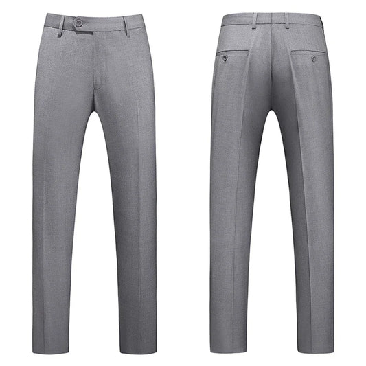 British Style Solid High Waist Trousers Men Formal Trousers High Quality Slim Fit Business Casual Suit Pants Groom Wedding Dress